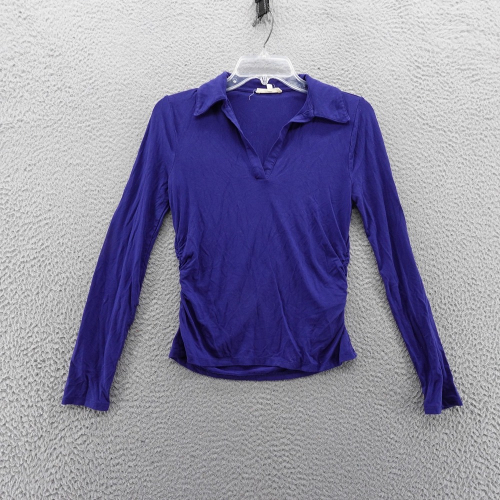 Madewell Womens Purple Long Sleeve Collared‎ Ruched Side Polo Shirt Small Top